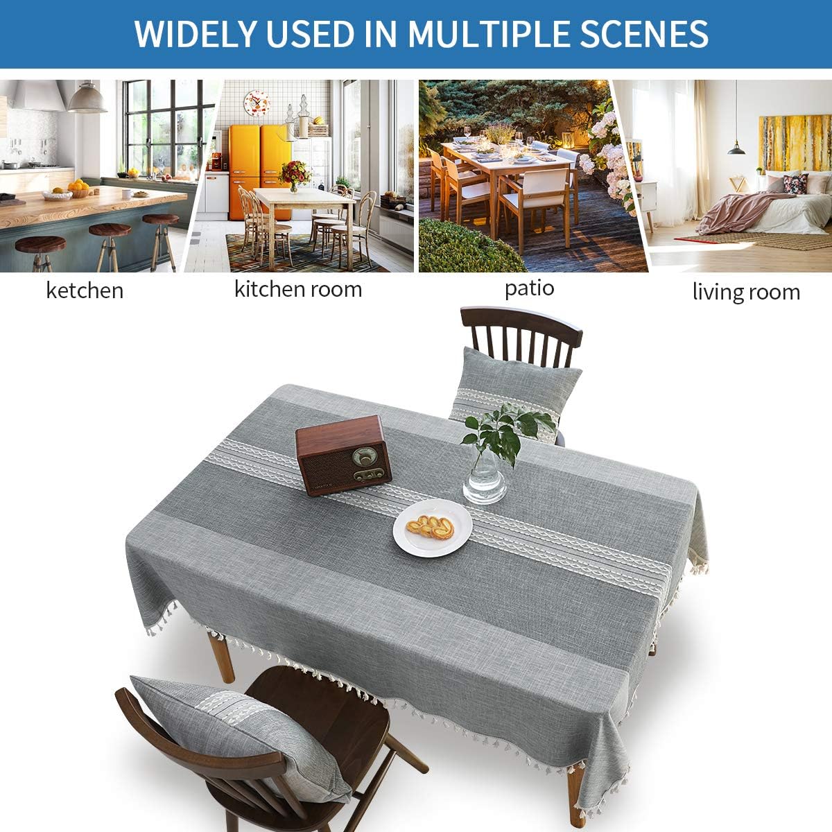 ARICHOMY Table Cloth, Square Tablecloth Cotton Linen Stitching Anti-Fading Wrinkle Free, Tablecloths Washable Dust-Proof Embroidery Table Cover for Kitchen Dinning Party Farmhouse Table Cloth: Kitchen & Dining
