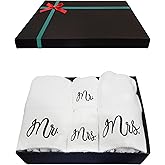 RUBBER BOND Mr and Mrs Towels Set with Gift Box - 4 Pack Bath and Hand Towels for Couples - Hotel, Spa & Bathroom Cotton Towels for The Couples (Christmas)