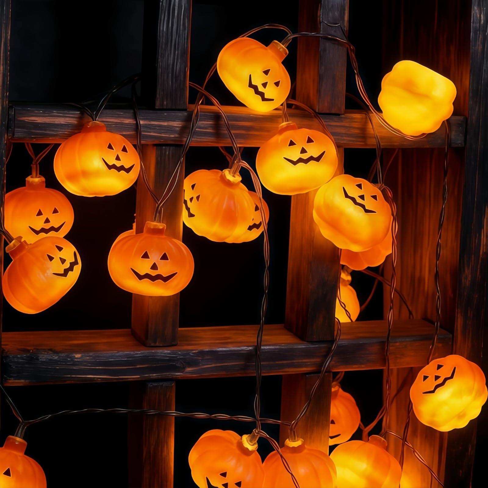 Swoolfe Halloween Decorations, Battery Powered Pumpkin String Lights 9.8Ft 20 LED Pumpkin Lights for Halloween Party Indoor Outdoor Home Festival Decoration