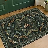 Hazo Haus 2x3 Entry Way Rugs Indoor - Dark Green Small Throw Rug for Kitchen, Bathroom, Insect Boho Design, Washable Non Slip
