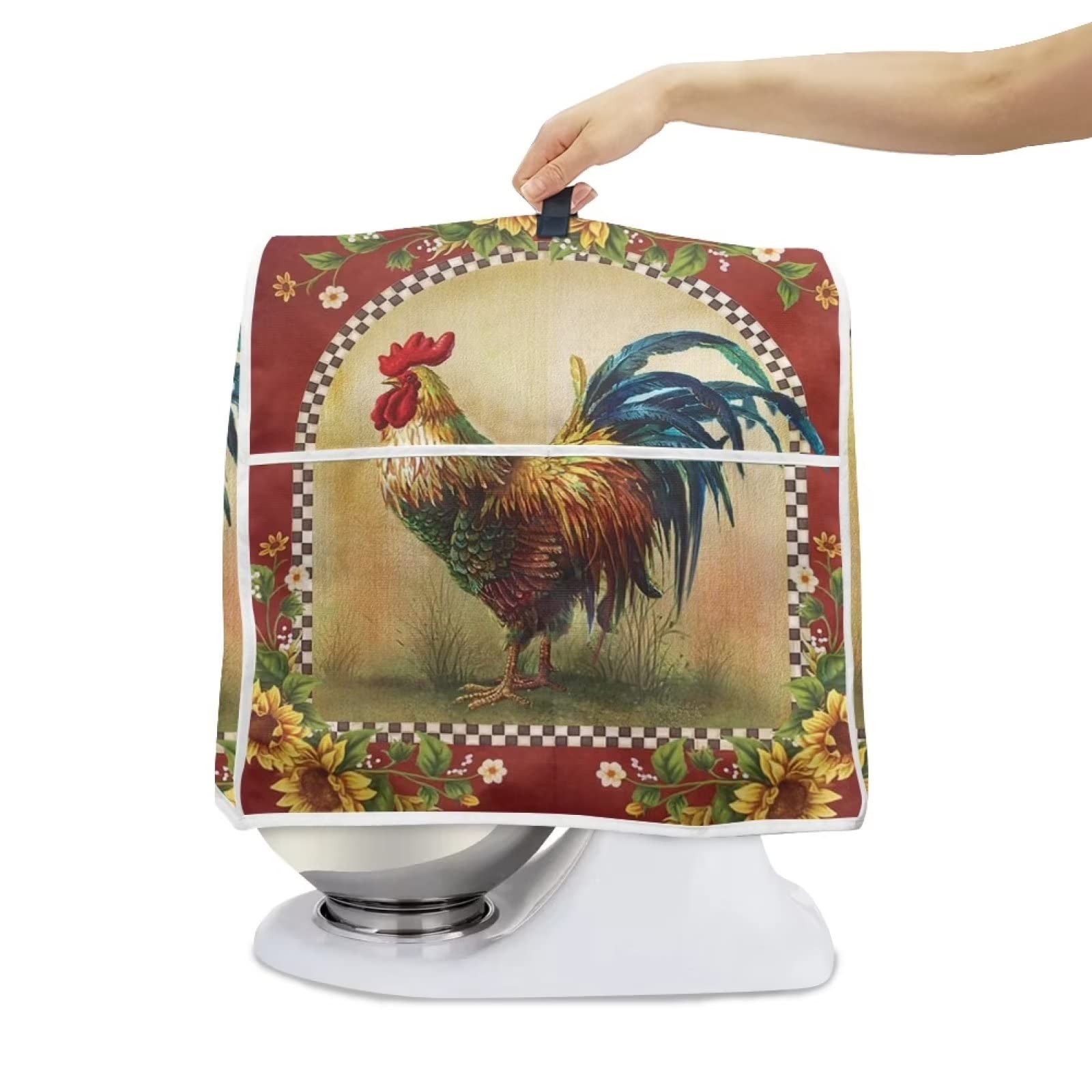 Kitchen Aid Mixer Cover, Sunflower Rooster Print Kitchen Stand Mixer Dust Cover with Handle, Kitchen Aid Covers for Stand Mixer or Coffee Maker With Pocket, Kitchen Aid Mixer Assecories