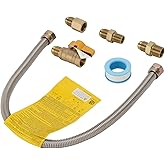 Roastove One Stop Universal Gas Appliance Hook Up Kit - Brass Gas Ball Valve and Flexible Gas Connector with Fittings for Gar