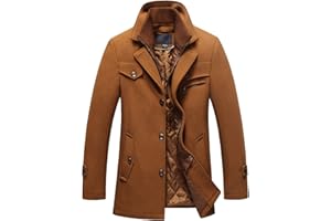 chouyatou Men's Gentle Layered Collar Single Breasted Quilted Lined Wool Blend Pea Coats