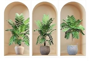 3 Sheets Tropical Potted Plants Window Decals 15.7" x 7.8" 3D Wall-Mounted Bonsai Green Leaves Wall Stickers Glass Clings Pee