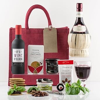 Natures Hampers Cesta Regalo Vino Tinto Italiano de Lujo y Snacks – Caja de Regalo de Vino