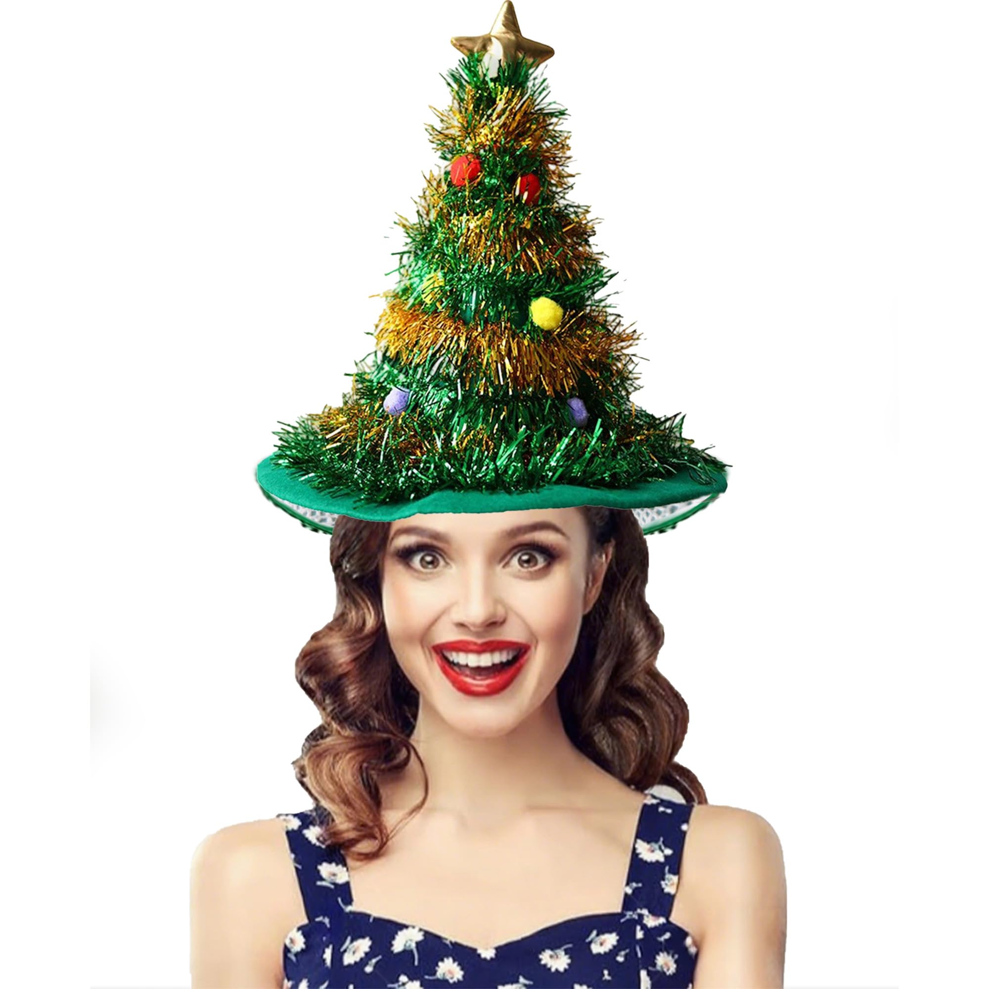 JIAMIAN Santa Hat, Christmas Tree Hat, Adult Green Gold Sequin, with Star Novelty Fun Xmas Party Silly Cap, Santa Party Fancy Witch Cap Holiday Decorations Headgear (green)
