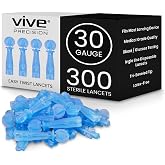 Vive Precision Easy-Twist Lancets for Diabetes Blood Sugar Extraction | Testing, 30 Gauge Single Use Disposable Finger Pricker Needle Pen for Glucose Monitoring Devices (300 Easy-Twist Lancets)