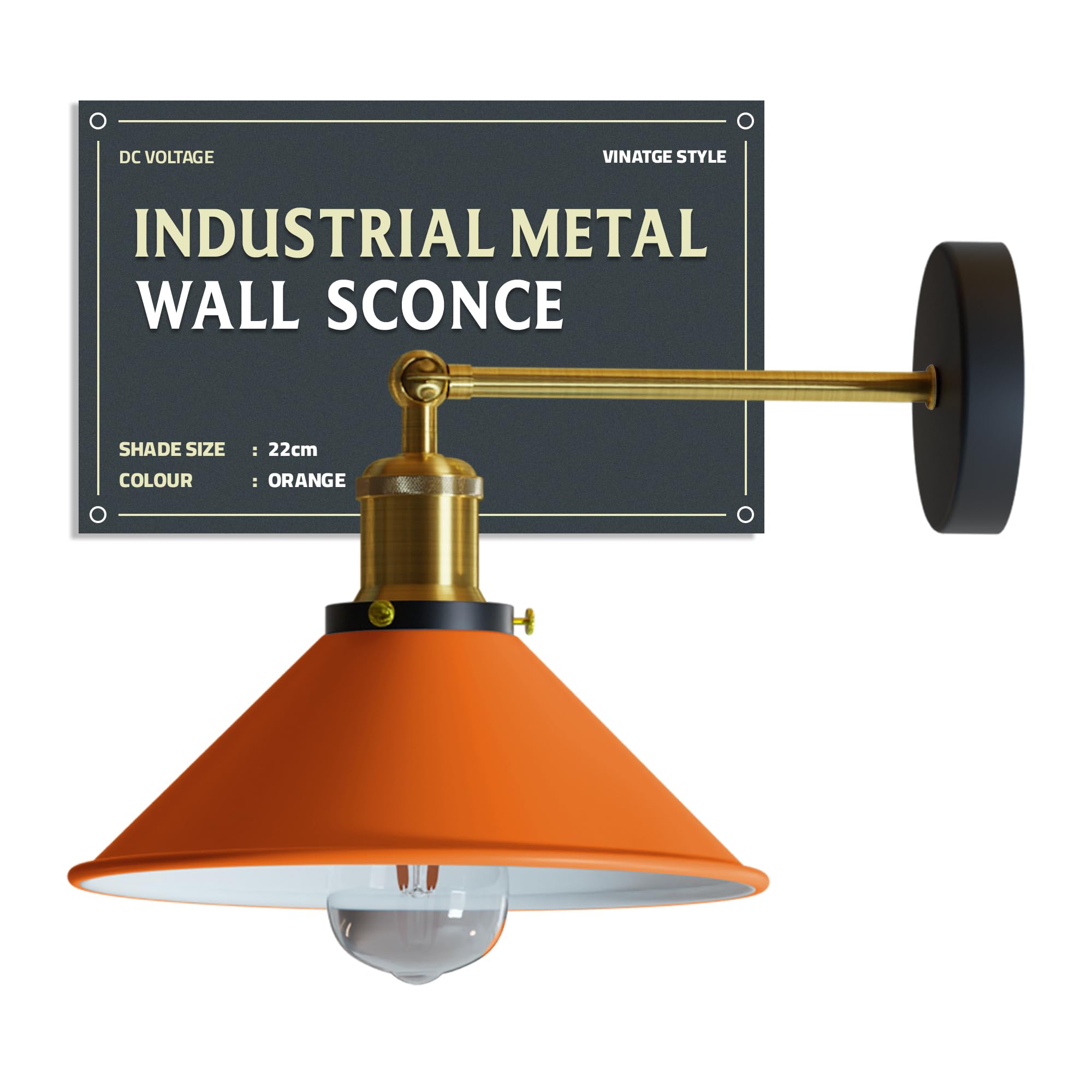 DC VOLTAGE Industrial Metal Wall Lights Indoor Wall Sconce Lighting Wall Lamp Fixture for Living Room(Orange)