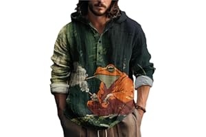 MARSVOVO Mens Japanese Art Long Sleeve Hooded Shirts Lightweight Quarter Button Hoodie Casual Cool Tops for Spring Fall