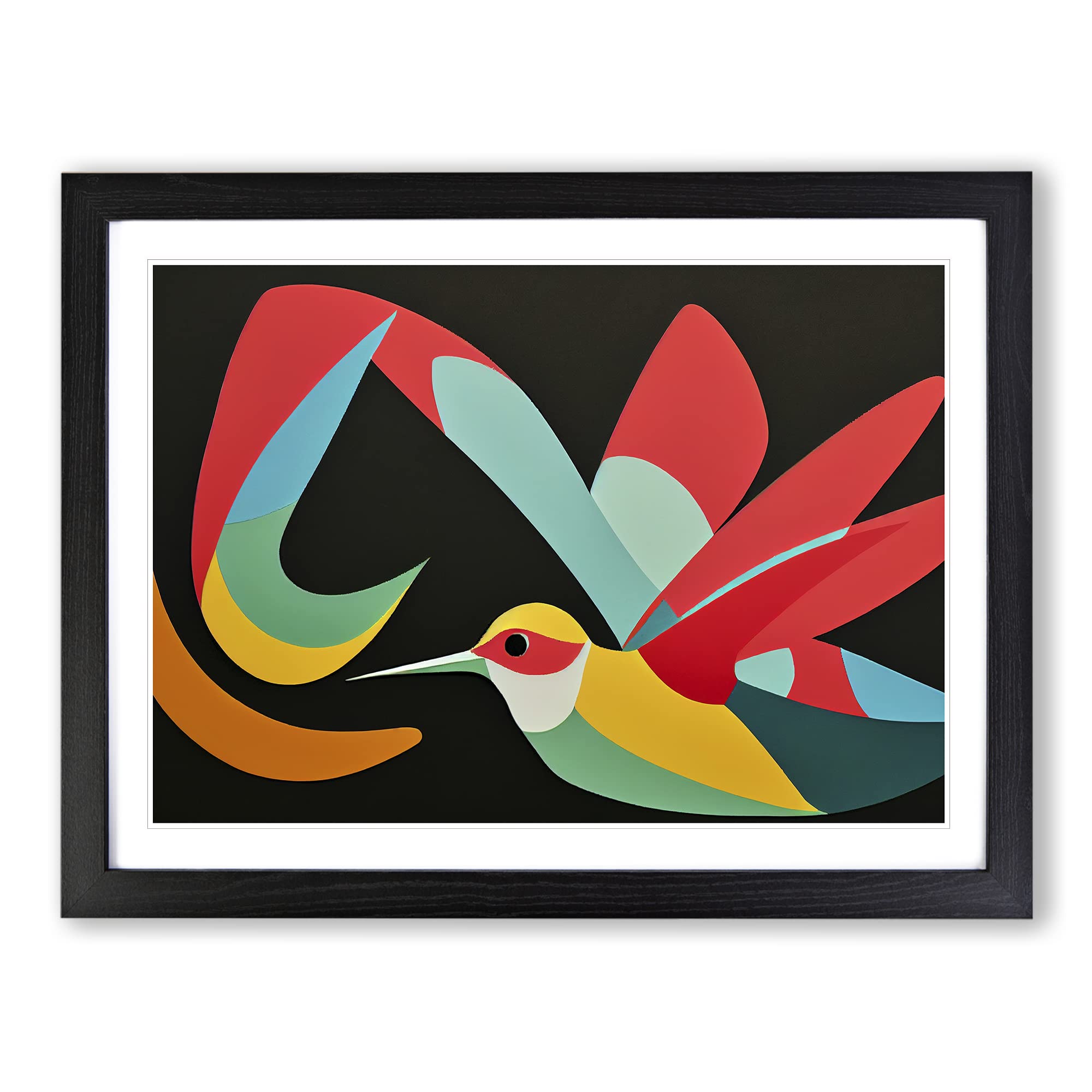 The Abstract Hummingbird Framed Print | A3 Black Framed Wall Art | Ready to Hang | Abstract Fantasy Picture | Living Room Bedroom Lounge Office