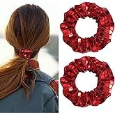 Sliver Glitter Hair Tie Disco Sequin Hair Scrunchies New Years Hair Accessories for Women Girls Happy Birthday Bachelorette Party Favors 2pcs (Red)