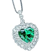 Heart Emerald Necklace Sterling Silver Halo Diamond Green Gemstone Luxury May Birthstone 2CT Box Chain