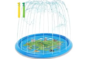 AMZFAVOR Splash Pads for Toddlers, 66.9" Dinosaur Inflatable Sprinkler Pool Outdoor Water Toys with 2 Dino Water Soaker Shooters for Infant Kids Boys Girls Summer Pool Birthday Party