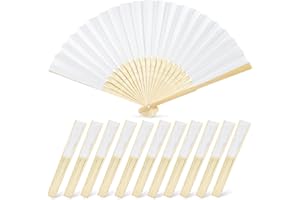 JOHOUSE 12 Pcs White Paper Fans Handheld – 8.3 Inch Foldable Hand Fan, Folding Fans Handheld for Women, Paper Fan for Wedding Guests, Bridal & Baby Shower Favors, Party Decorations