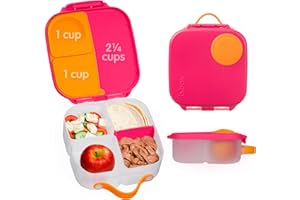 b.box Mini Lunch Box, Bento Box for Kids, Snack Container with 2 Leak Proof Compartments, Reusable Snack Containers with Lids, Kids Lunch Boxes Ages 3+, BPA Free, 4 1/4 Cup Capacity (Strawberry Shake)