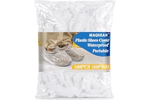 MAQIHAN 100pcs(50PRS) Shoe Covers Disposable - Portable Size Save Space for Rainy Days Waterproof Booties Covers Plastic Rain