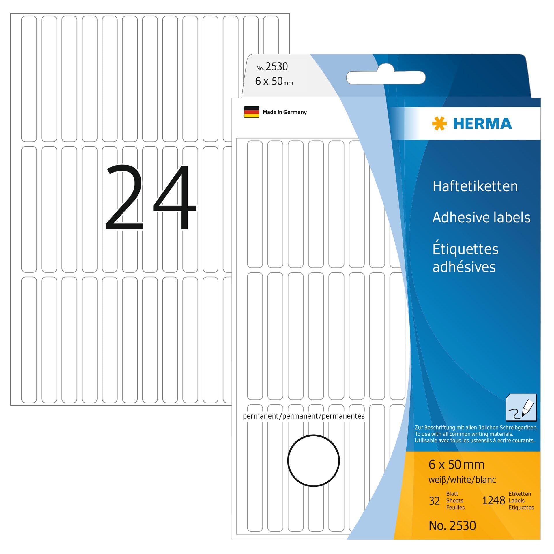 HERMA Multi Purpose Labels, 39 Labels per Sheet, 32 Sheets, 5 x 50 mm, 1248 Labels, Self Adhesive Small Labels Stickers, Blank Sticky Labels for Office Kitchen Home, White
