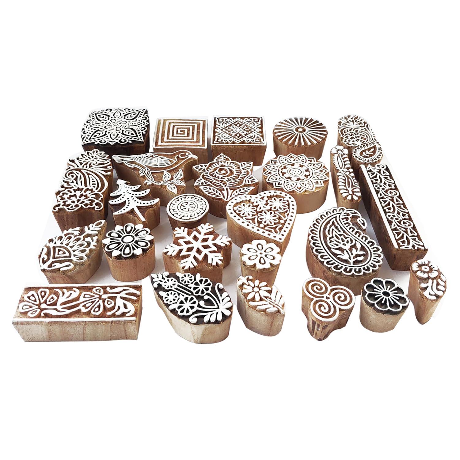 Royal Kraft Assorted Wooden Block Printing Stamps (Set of 25) Bulk01_25A