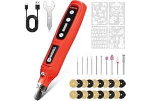 HARDELL Engraving Pen, Cordless Rechargeable Rotary Tool,5 Speed Engraver Pen For Metal, Wood, Plastic And Glass, Engrave 50+ Surfaces with 6 Carving Bit, 3 polishing bit, 20 Sandpaper, 4 Stencils