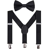 Boys Girls Suspenders Bow Tie Set Adjustable Classic Y Back Solid Color Suspenders for Kids