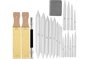EuTengHao 22 Pieces Blending Stumps and Tortillions Set With 2 Sandpaper Pencil Sharpener, 1 Pencil Extension Tool and 1 Eraser for Student Sketch Drawing Accessories School Supplies