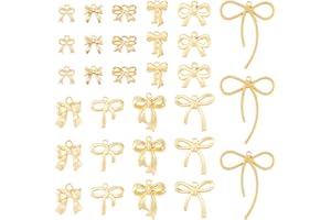 FASHEWELRY Alloy Bowknot Charms Links Golden Bow Tie Connector Charms Metal Bow Link Charms Bow Earring Connectors Christmas Jingle Bell Bow Charms for DIY Necklace Bracelet Jewelry Making