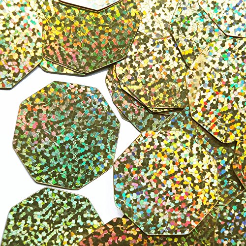 Octagon 30mm Couture Sequin Paillettes. Gold Hologram Multi Reflective Metallic. Made in USA. Loose sequins for embroidery, bridal, applique, arts, crafts, and embellishment.