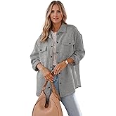 Am Direct Women's Button Down Shacket Jacket - Casual Long Sleeve Oversized Shirt with Pockets for Spring Fall
