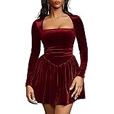 GOBLES Women's Sexy Long Sleeve Square Neck Velvet Bubble Mini Cocktail Party Dress