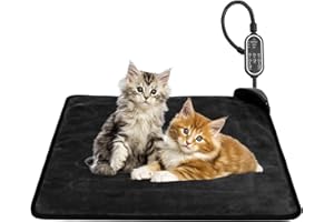 Rasfalo Cat Heating Pad & Dog Heating Pad, 3 Timer and 3 Level Temperature Smart Sensor Electric Pet Heating Pad with Chew Resistant Cord, Indoor Outdoor Warm Heated Bed for Dogs Cats -17.7x17.7