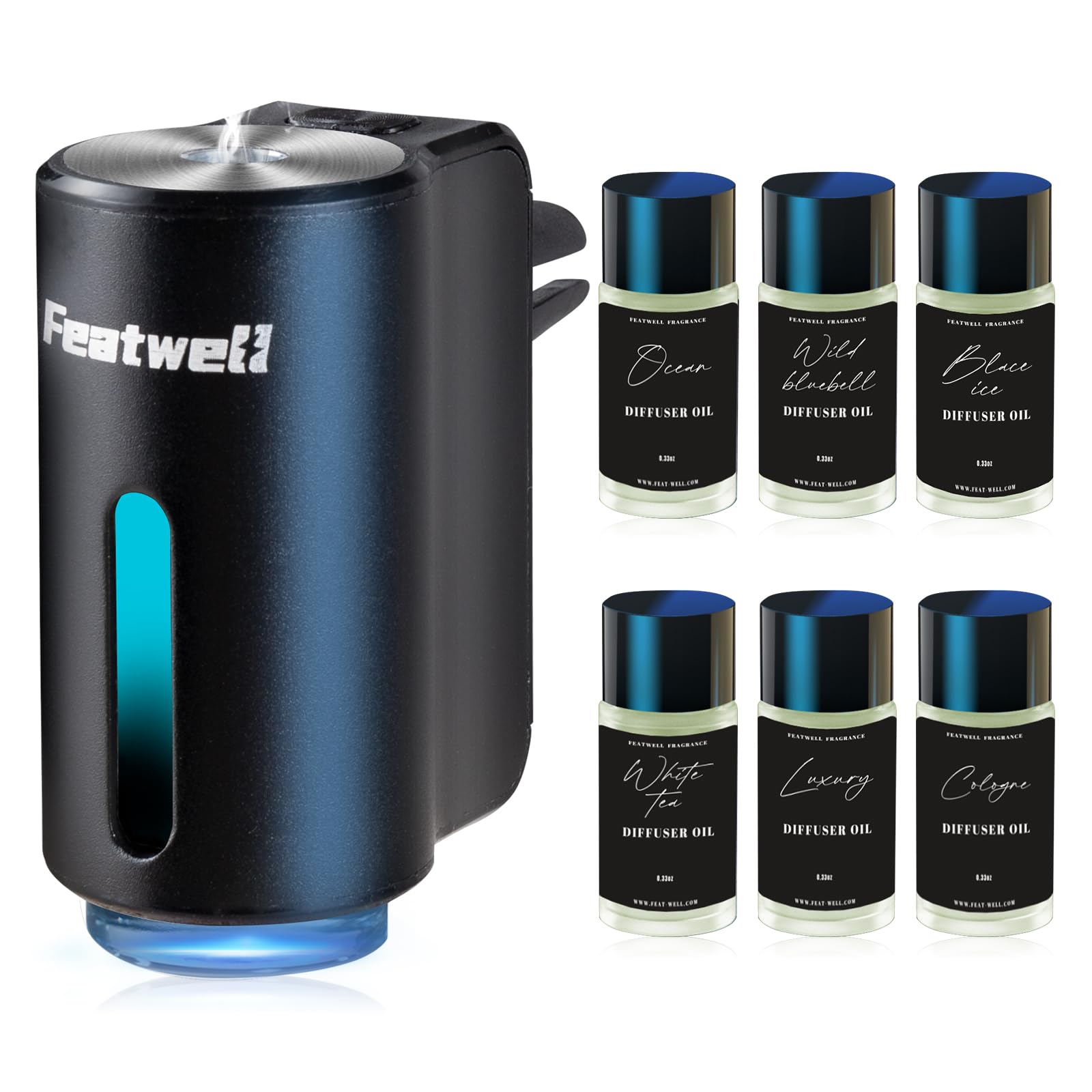 Photo 1 of Featwell Car Air Freshener, Three Adjustable Modes Intelligent Car Aroma Diffuser, Rechargeable Car Aroma Diffuser, Black