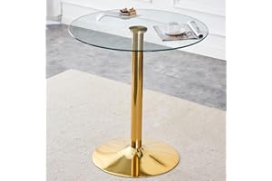 LUFTUT Round Counter Height Table,35" Gold Round Bar Table with Tempered Glass Table Top,Sturdy Golden Pole Support,Glass Round Pub Table for Apartment,Kitchen,Bistro,Living Room(36" H