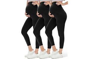 HLTPRO 1/3 Pack Maternity Leggings Over The Belly - Maternity Pants with Pockets for Women Pregnancy Workout Yoga Leggings