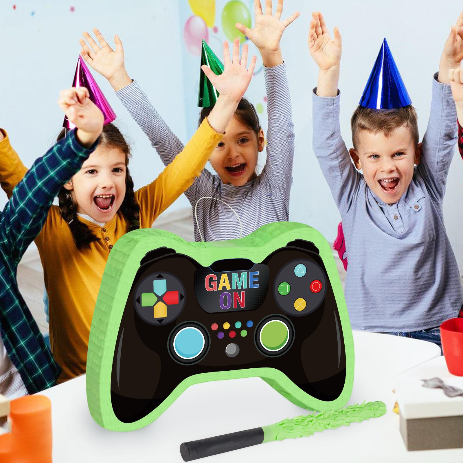 Video Game Controller Pinata with Blindfold and Stick Large Pinata Game Party Supplies for Kids Boy Gaming Theme Birthday Party Supplies Carnival Activity Decorations