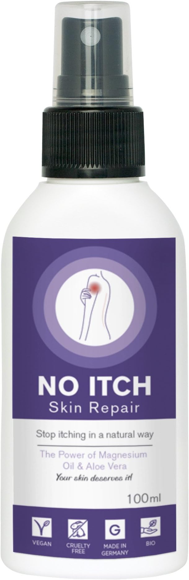 Skin Repair spray NO ITCH I 100 ml I 100% BIO Aloe Vera & Magnesium Oil I Itching Spray for humans and animals I Alternative to anti itching Ointment I Made from natural and organic ingredients