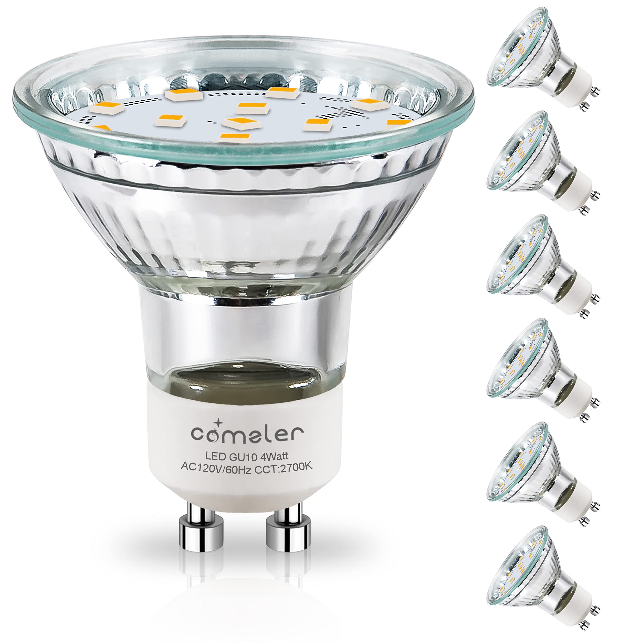 Photo 1 of comzler GU10 LED Bulbs 2700K Soft Warm White 50W Halogen Equivalent, LED Light Bulbs Replacement for Recessed Track Lighting 4W 400LM 110° Wide Beam, Non-dimmable, Pack of 6