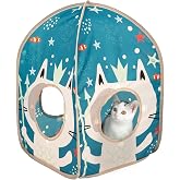 Kitty City Ocean-Themed Pop-Up Cat House, Collapsible Indoor Cat Hideout with Peekaboo Openings, Lightweight Foldable Kitty Play Furniture for Play &amp; Lounging