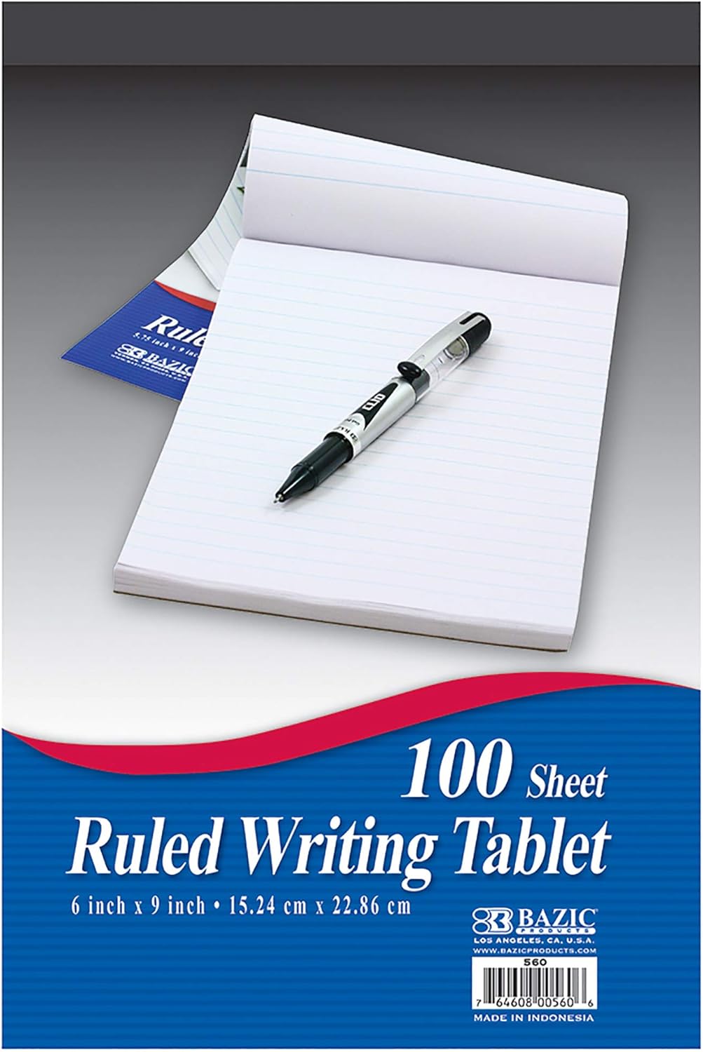 BAZIC 100 Sheets 6" X 9" Ruled Writing Tablet, Lined Ruled