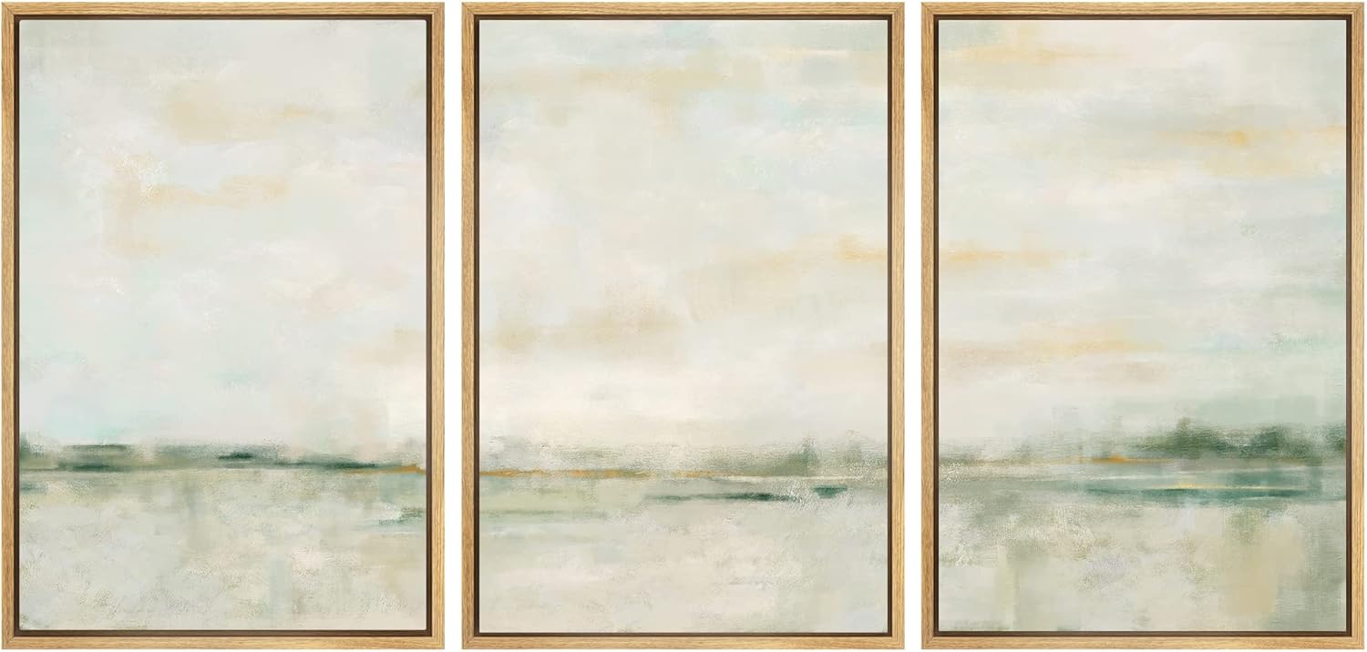 Wall Décor - SIGNWIN Framed Canvas Print Wall Art Set Grunge Tan Green Pastel Landscape Shapes Abstract Illustrations Modern Art Decorative Nordic for Living Room, Bedroom, Office - 24