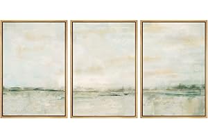 SIGNWIN Framed Canvas Print Wall Art Set Grunge Tan Green Pastel Landscape Shapes Abstract Illustrations Modern Art Decorative Nordic for Living Room, Bedroom, Office - 24"x36"x3 Natural