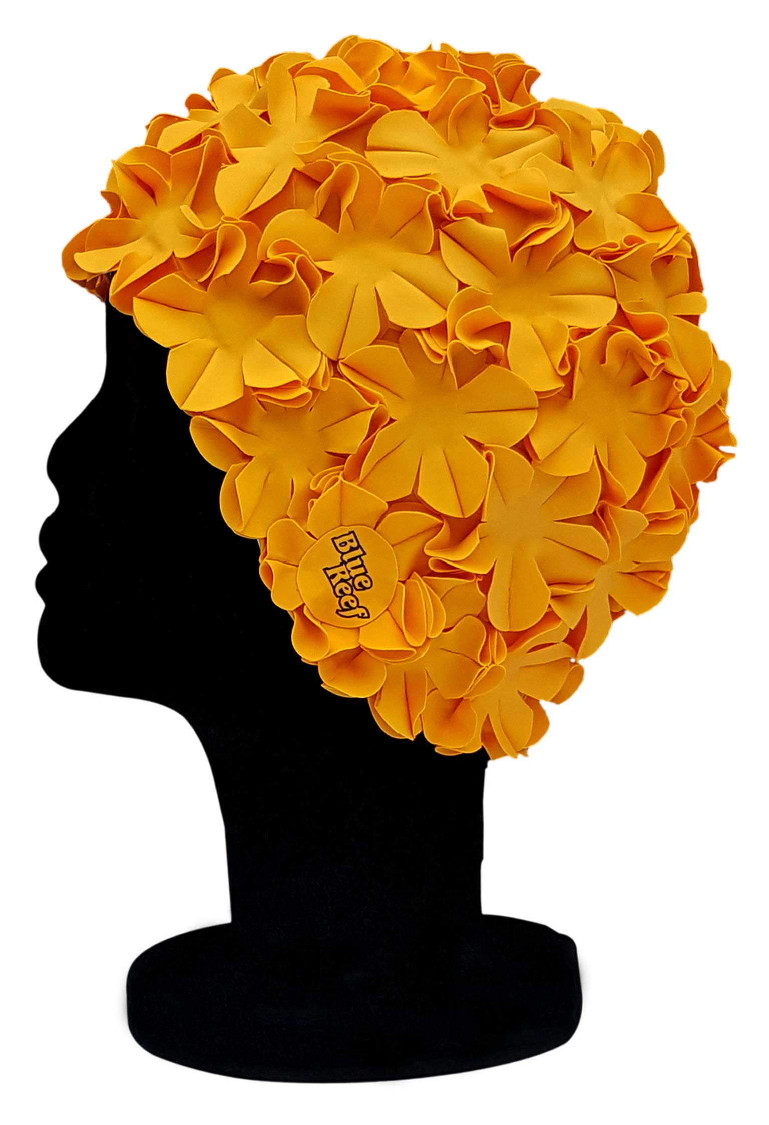 Blue Reef Isla Floral Ladies Classic Retro 3D Flower Petal Plain One Colour Stylish Vintage Swimming Hat Swim Cap One Size Adults (Orange)