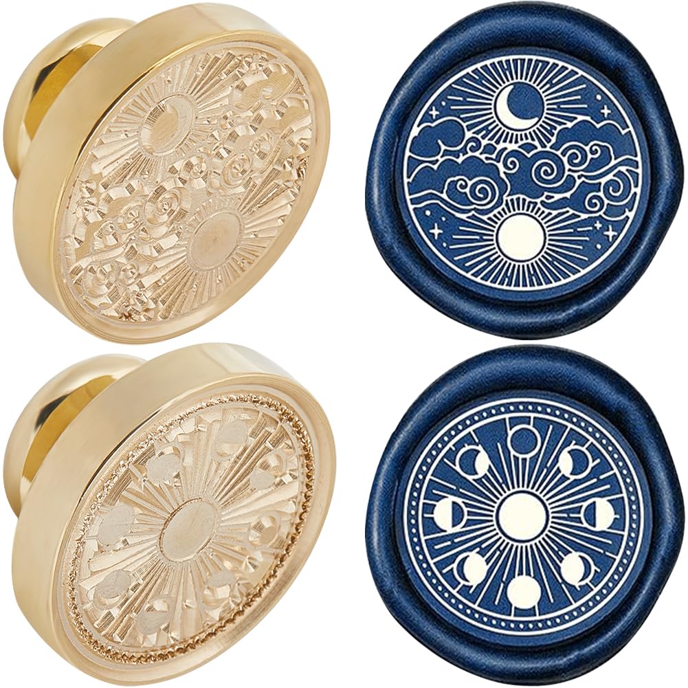 CRASPIRE 2Pcs Wax Seal Stamp Head Sun and Moon Removable Moon Phase Sealing Stamp Brass Head for Creative Gift Envelopes Invitations Cards Decoration DIY Scrapbooking Embellishment
