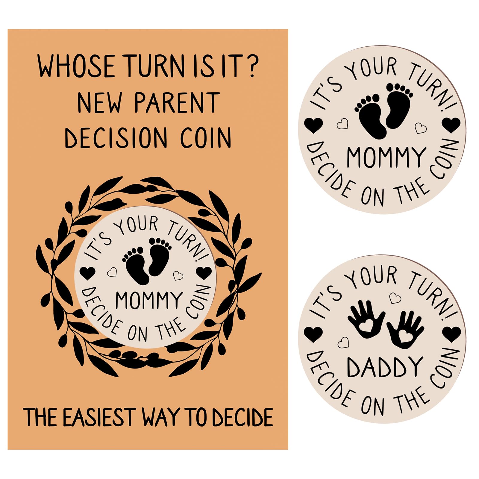 YXSJAS New Parents Decision Coin Wooden Commemorative Coin Newborn Gift Wooden Decision Flip Co-in New Mum Daddy Gifts