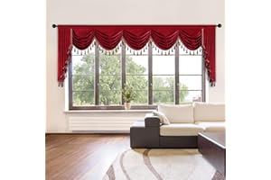 ELKCA Burgundy Red Valance for Festival Holiday,Thick Chenille Window Curtains Valance for Living Room,Rod Pocket(W138,1 Panel)