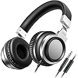 Sound Intone I8 Bass Stereo Headphones with Microphone Adjustable Over-Ear Headsets for iPhone/iPad/iPod/Android Smartphones (Black Silver)