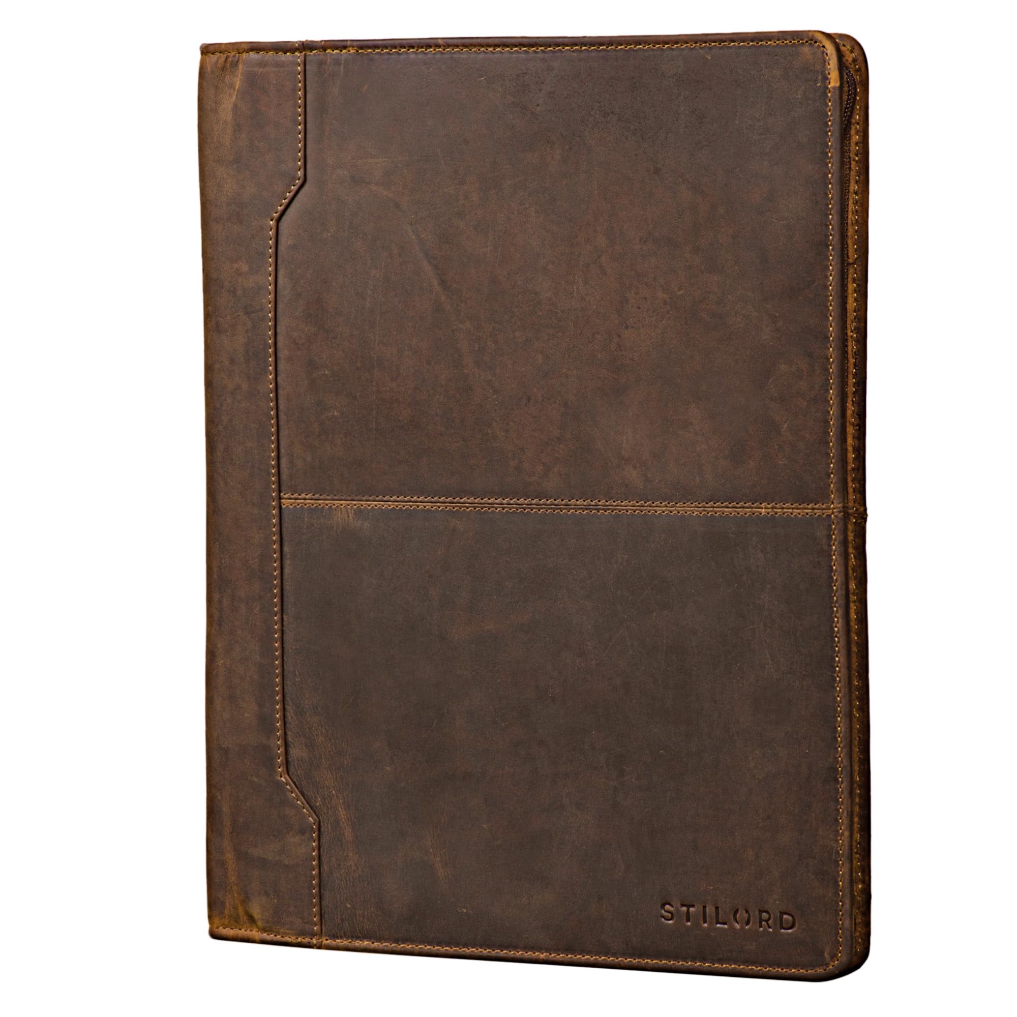 STILORD 'Harrison' Leather Conference Map for 12' Tablets iPads Folder Business Portfolio Document Folder Genuine Leather, Colour:Middle Brown