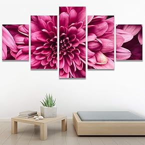 SIGNWIN 5 Panel Canvas Wall Art Pink Petals...