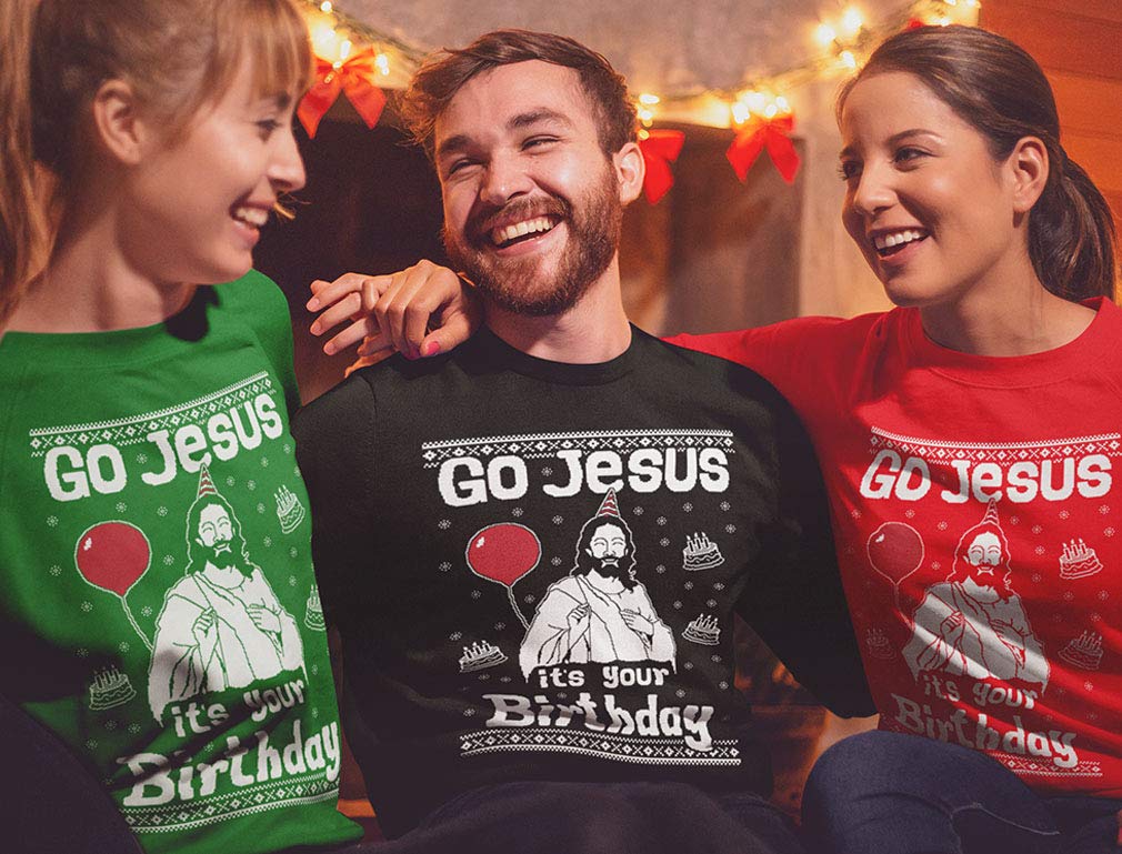 Tstars Go Jesus It\'s Your Birthday Ugly Christmas Sweater Men\'s Sweatshirt Large Green
