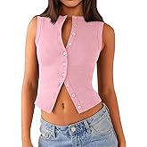 Matunana Womens Going Out Tops Summer Spring Ribbed Tank Sexy Crop Cute Y2K Button Down T Shirts Fashion Clothes 2026