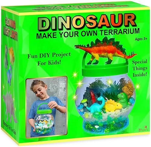 2Pepers DIY Dinosaur Gifts for Boys, Kids Birthday Gifts Arts and Crafts for Boys Nightlight Terrarium Kit, Toys for Age 3 4 5 6 7 8 9 10 11 12 Year Old